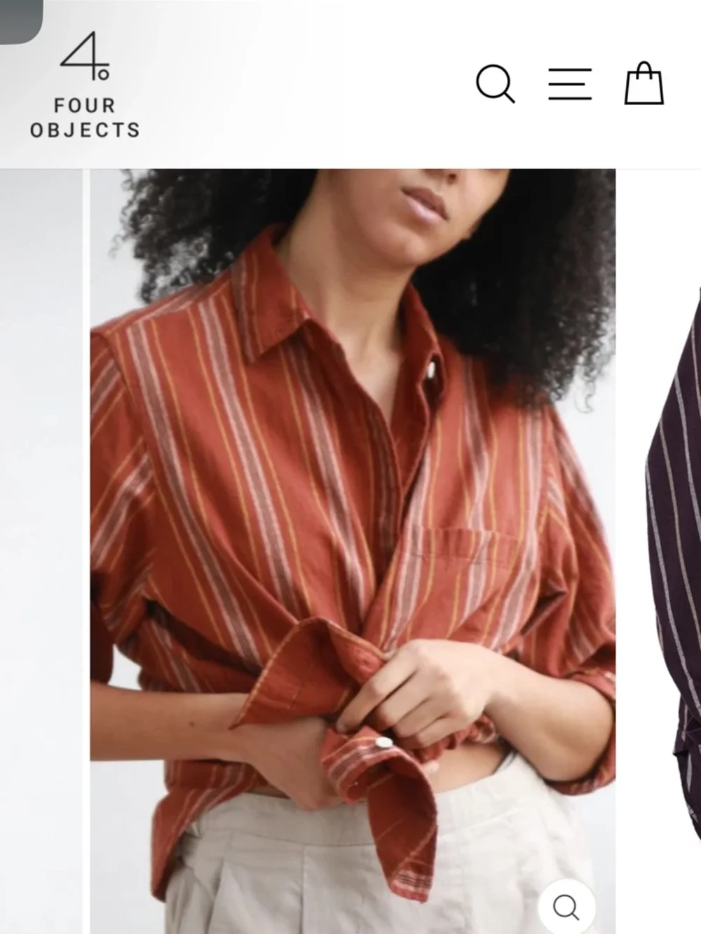 4 objects- women’s Rust Striped Button Down Shirt - Picture 3 of 4